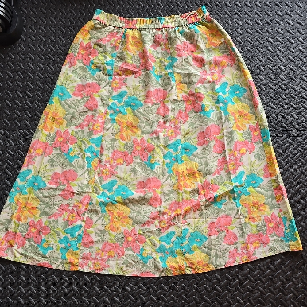 Floral Print Silk Skirt- L